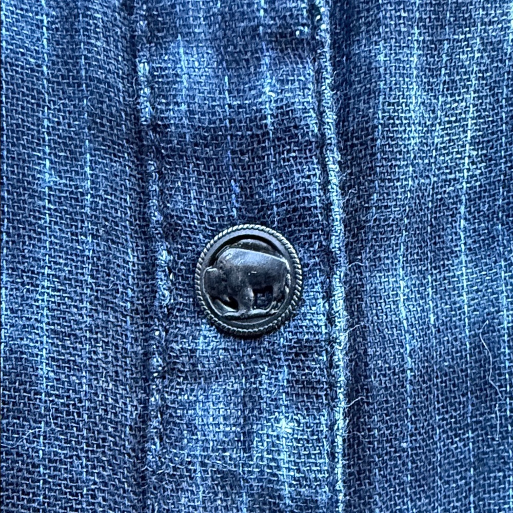 Ryan Michael Indigo Washed Cotton Flounce Sleeve Shirt w/ Buffalo Buttons XXL - Picture 5 of 14